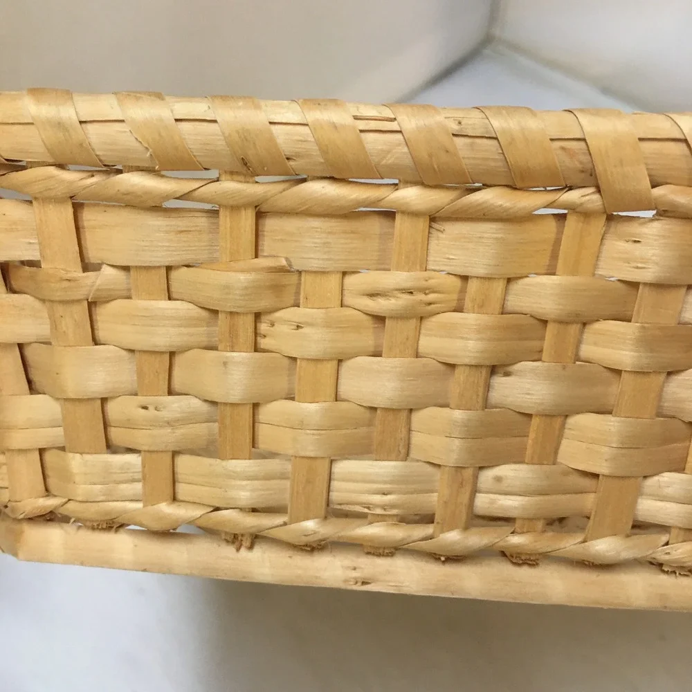 Woven Wood Splint Basket Unisex 8.5in Tan Square Rustic Storage Cottagecore